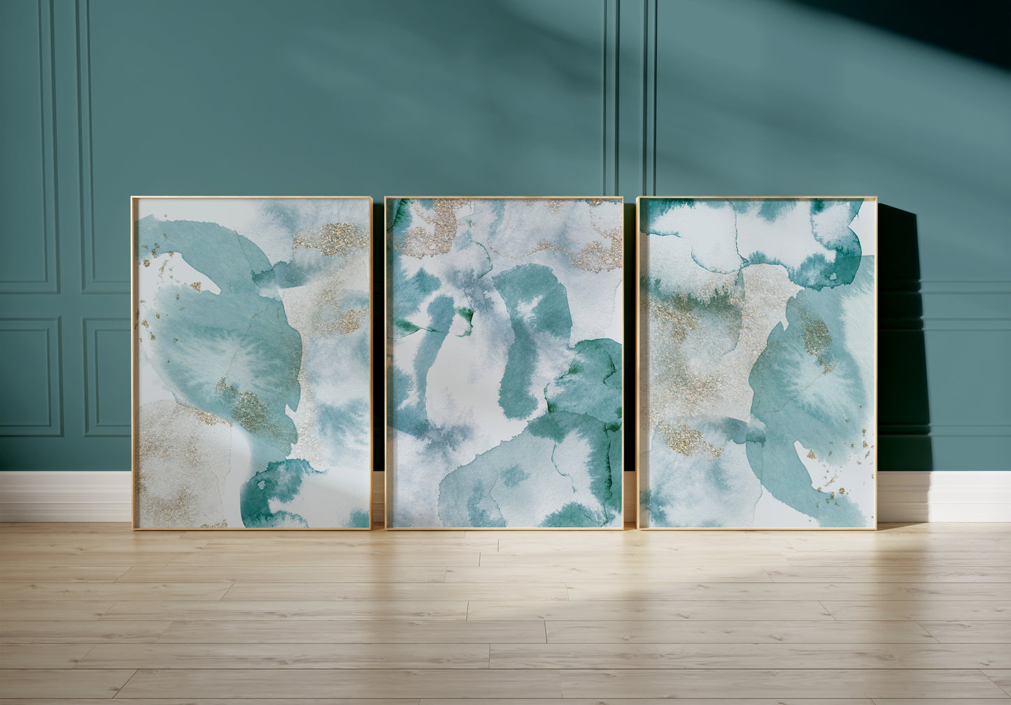 Set of 3 Teal and Duck Egg Abstract Wall Prints