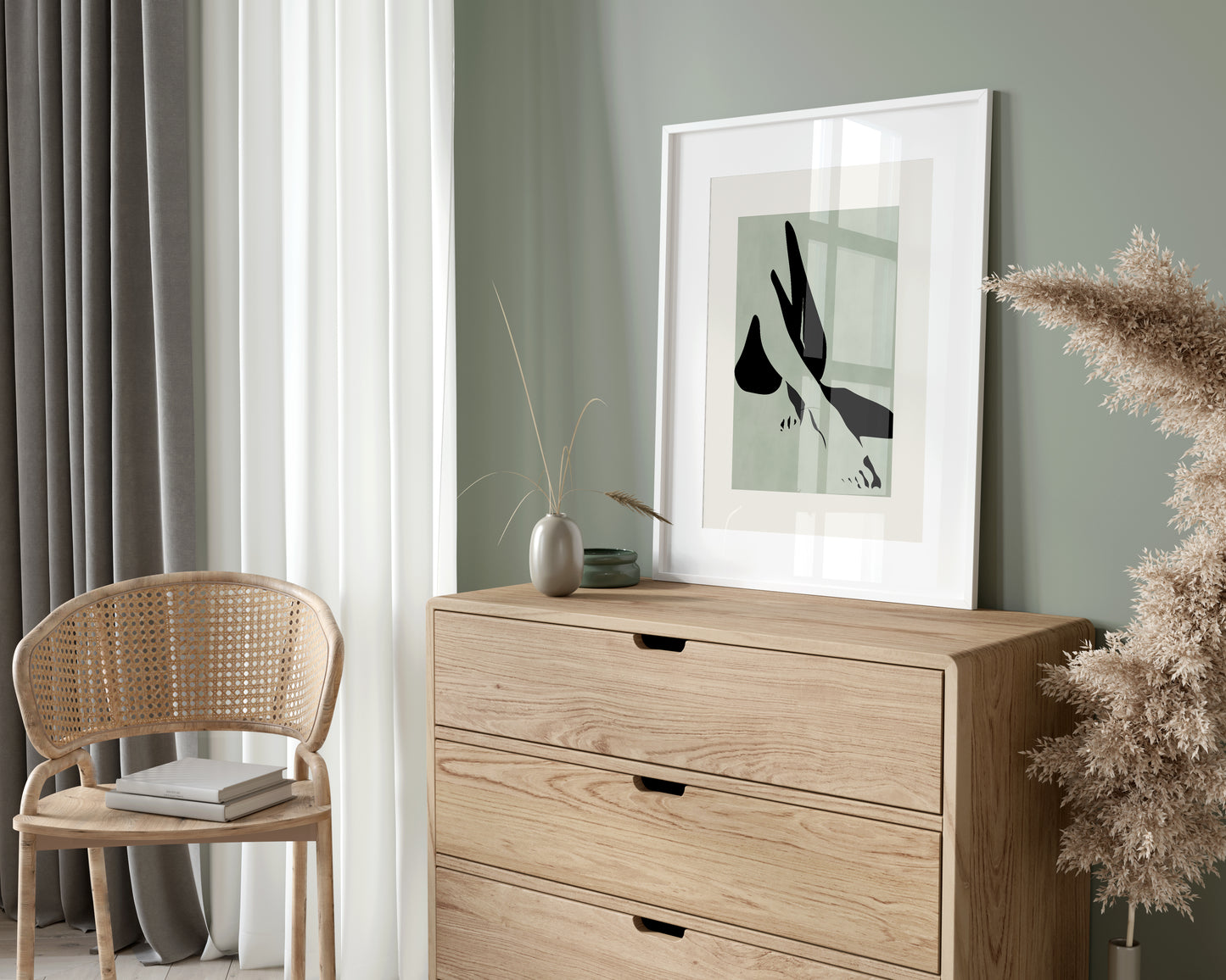 Set of 3 Green Abstract Women Wall Art Prints
