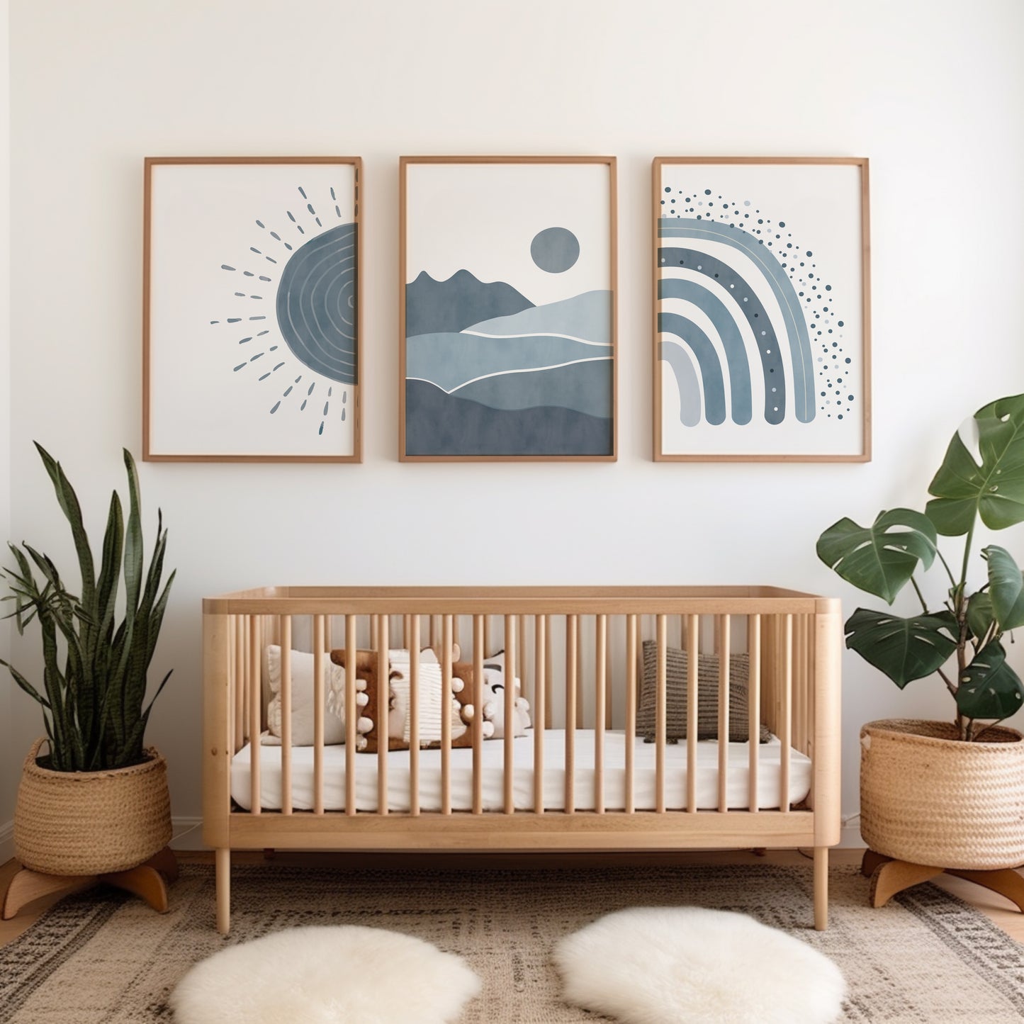 Set of 3 Baby Blue Boho Nursery Wall Prints