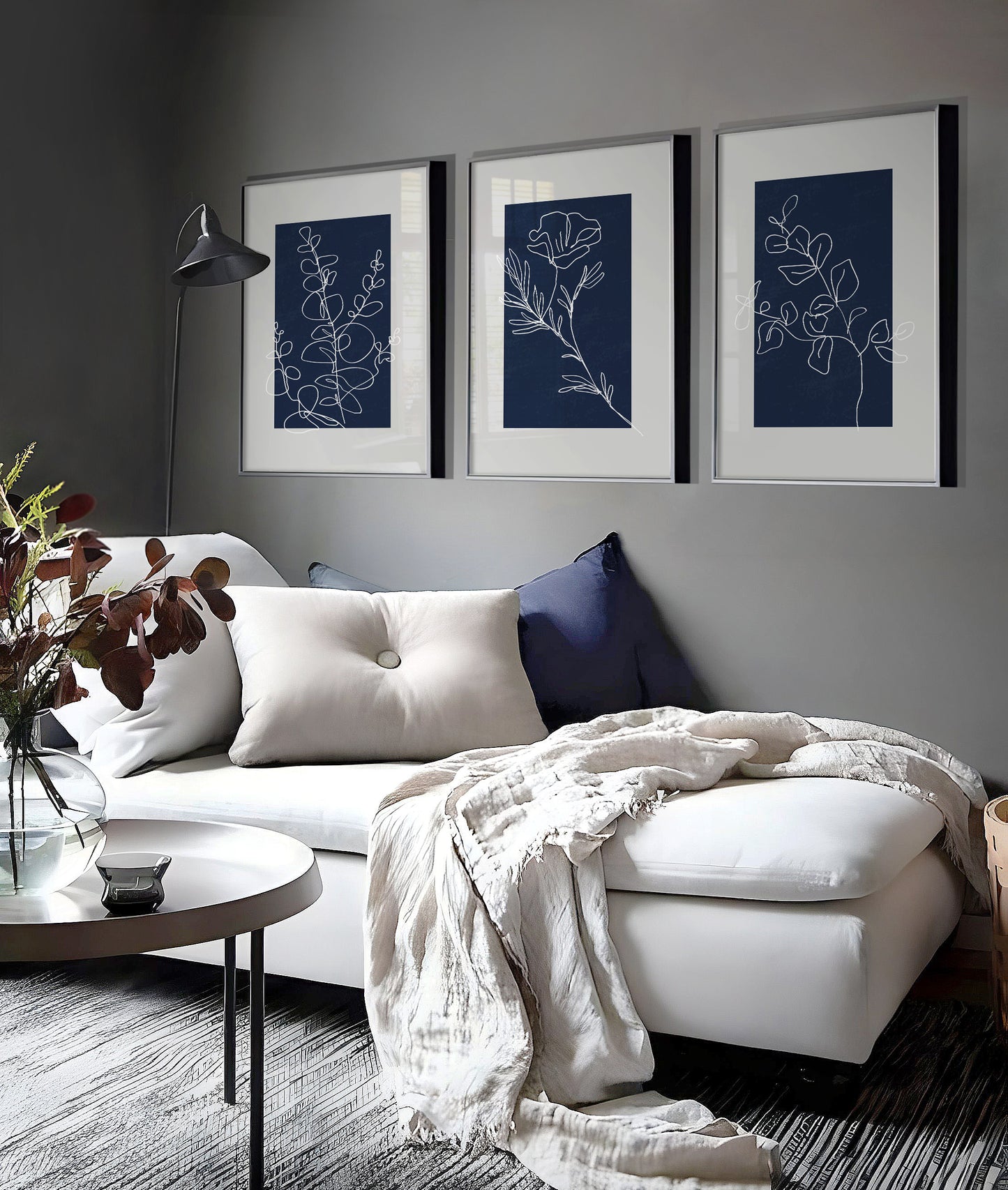 Set of 3 Blue & Grey Wall Prints