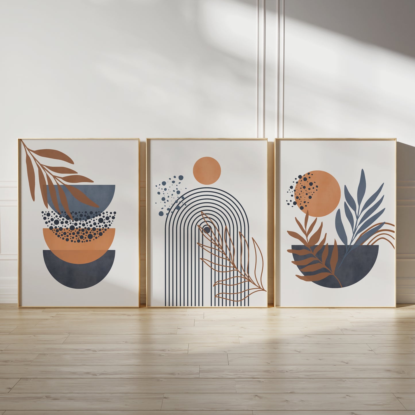 Set of 3 Blue & Orange Boho Wall Prints