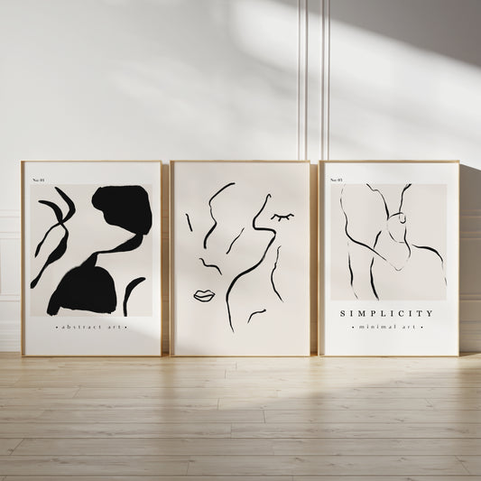 Set of 3 Neutral Modern Abstract Art Prints