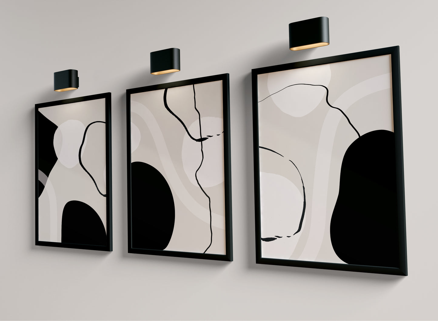 Set of 3 Black, Beige & White Abstract Wall Art Prints