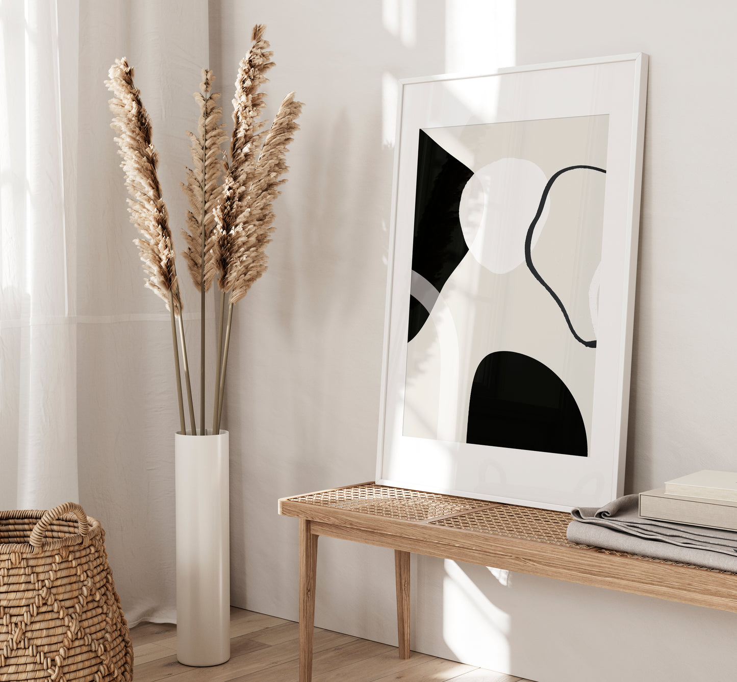 Set of 3 Black, Beige & White Abstract Wall Art Prints