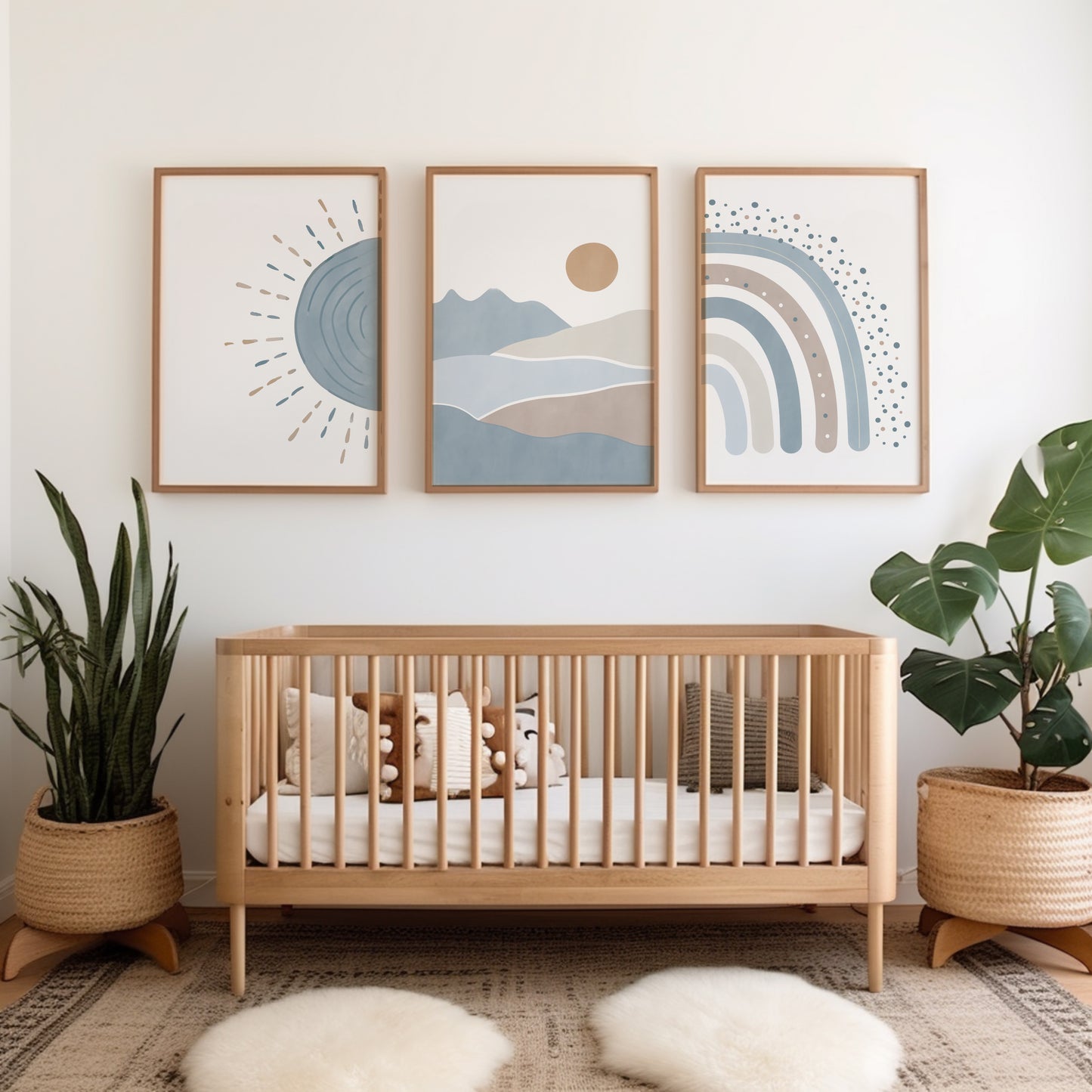 Set of 3 blue Boho Nursery Wall Prints