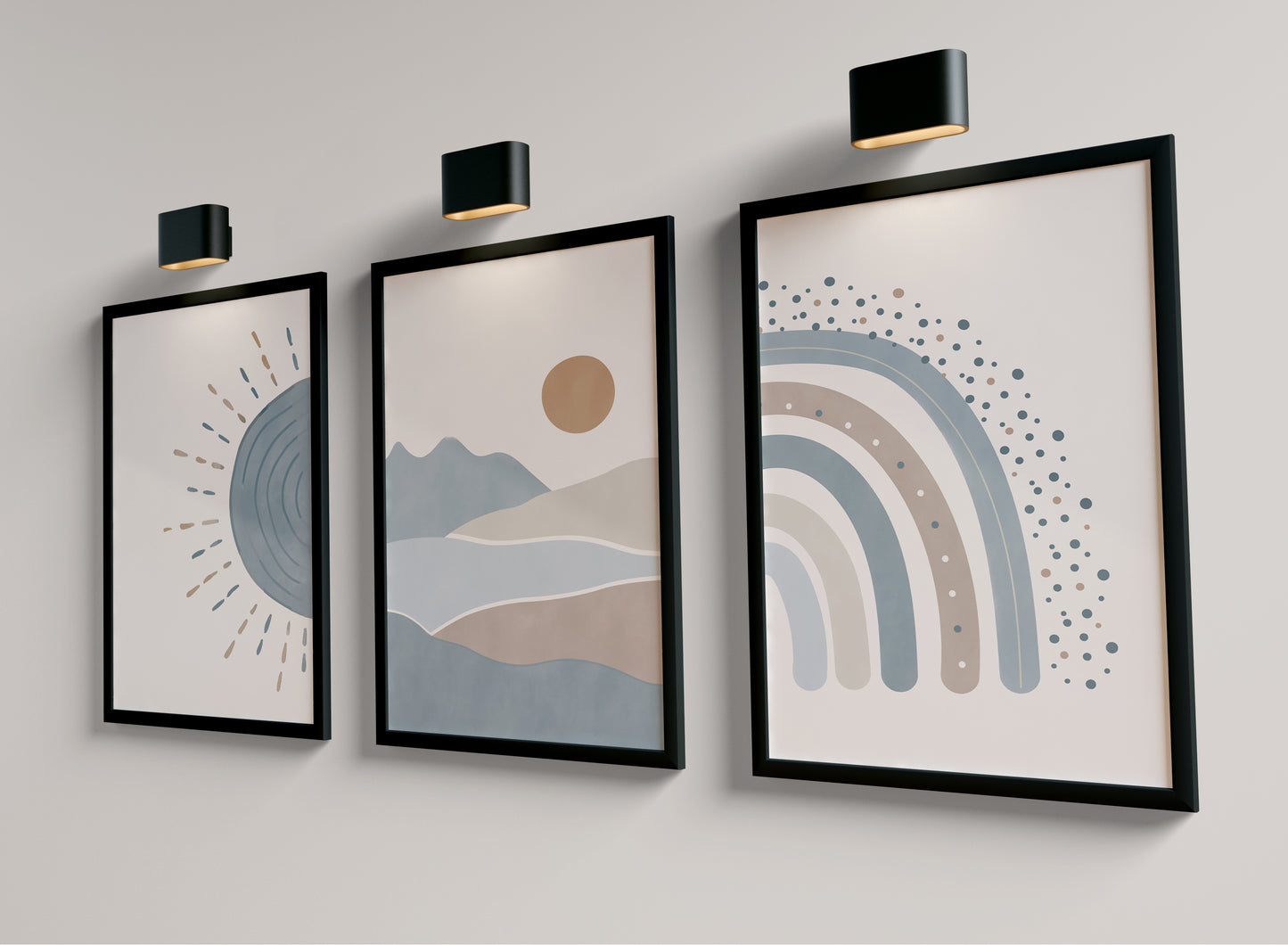 Set of 3 blue Boho Nursery Wall Prints