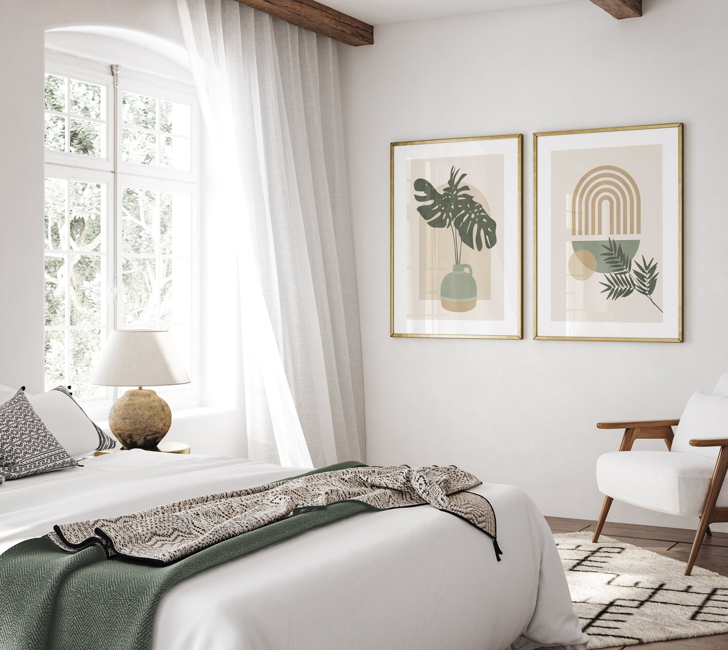 Set of 2 Sage Green Boho Wall Art Prints