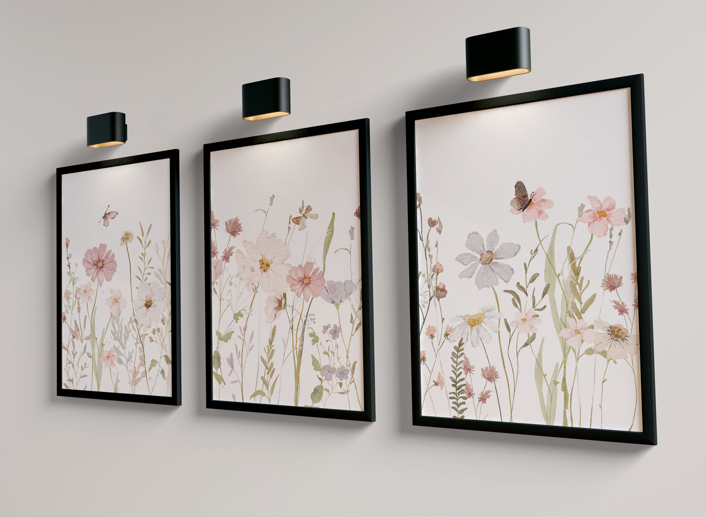 Set of 3 Girls Pink Wildflower Nursery Prints