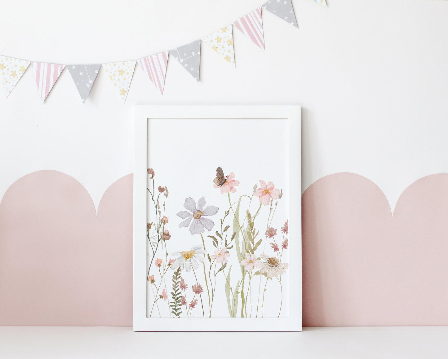 Set of 3 Girls Pink Wildflower Nursery Prints