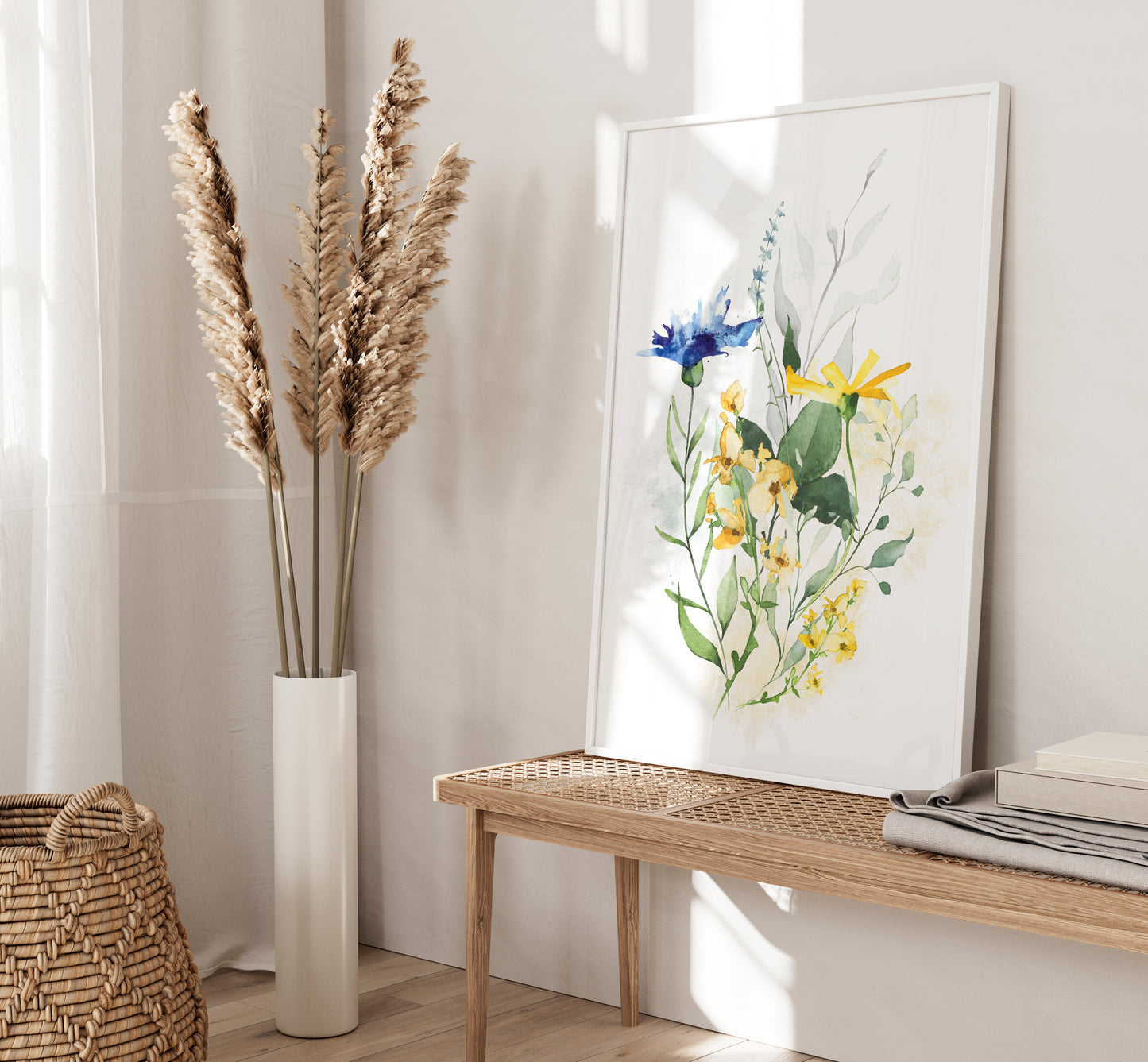 Set of 3 Blue & Yellow Floral Wall Art Prints