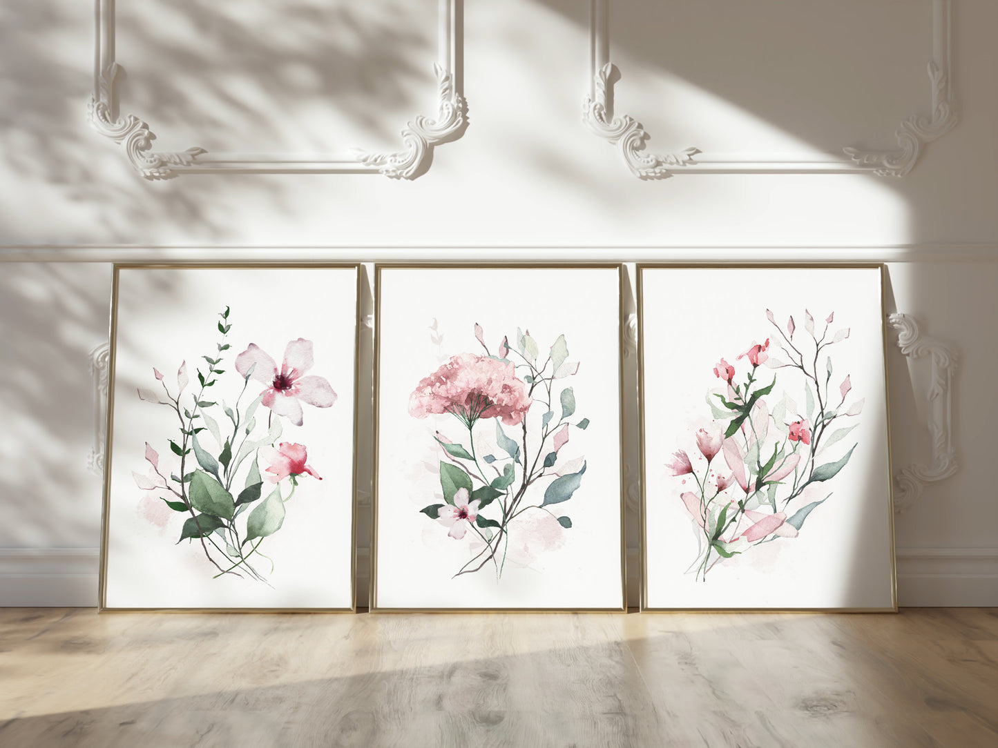 Set of 3 Pink Floral Wall Art Prints