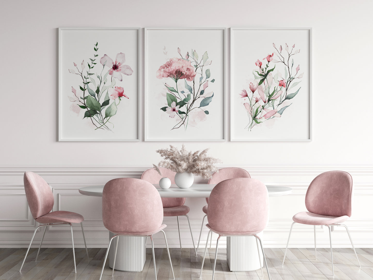 Set of 3 Pink Floral Wall Art Prints
