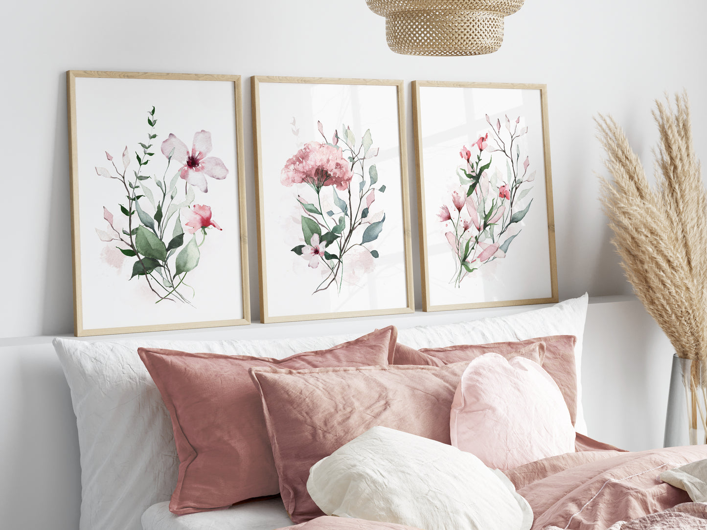 Set of 3 Pink Floral Wall Art Prints
