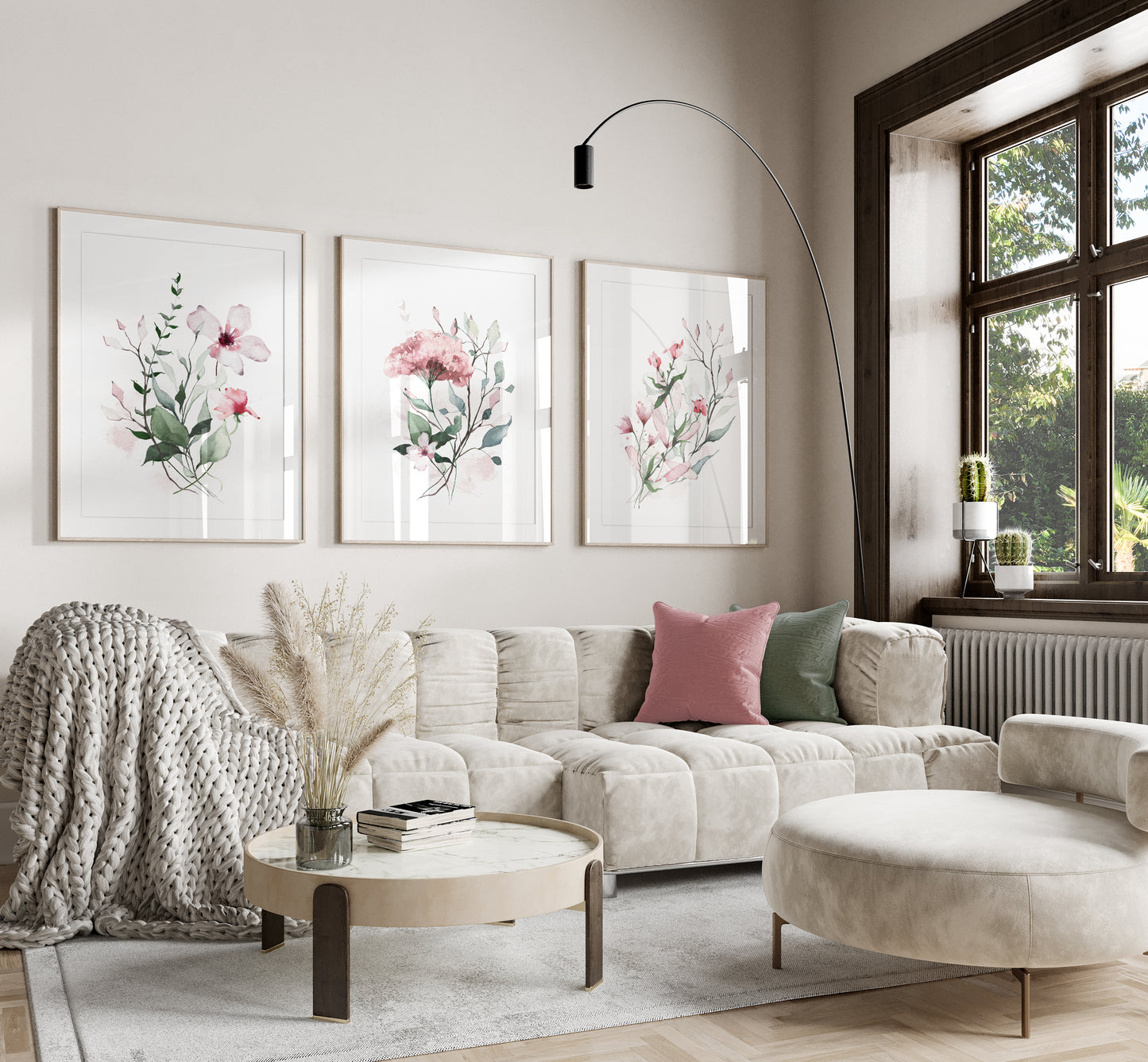 Set of 3 Pink Floral Wall Art Prints