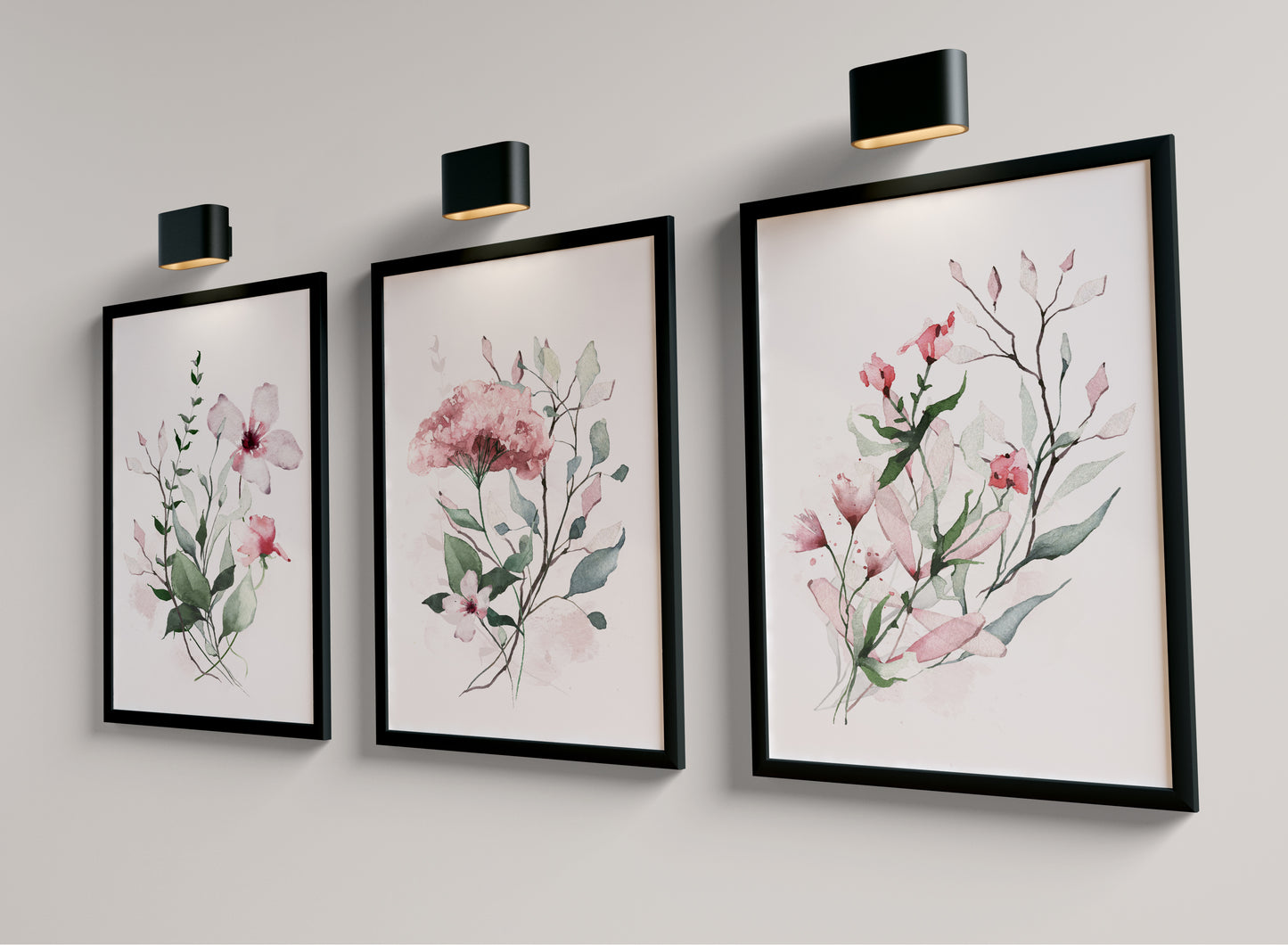 Set of 3 Pink Floral Wall Art Prints
