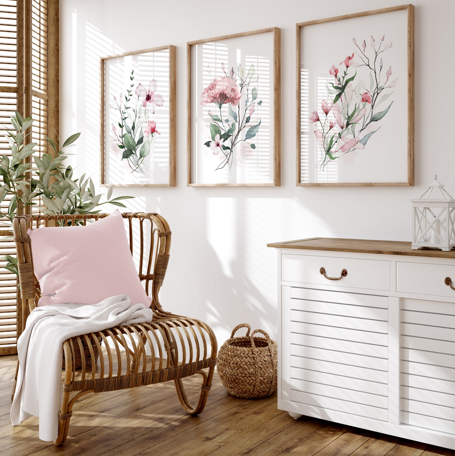 Set of 3 Pink Floral Wall Art Prints