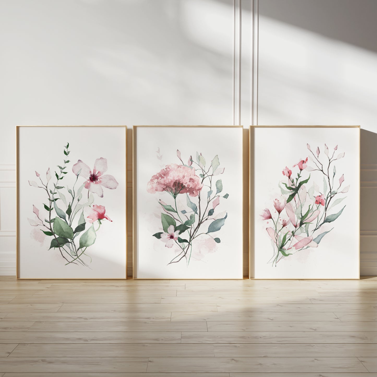 Set of 3 Pink Floral Wall Art Prints