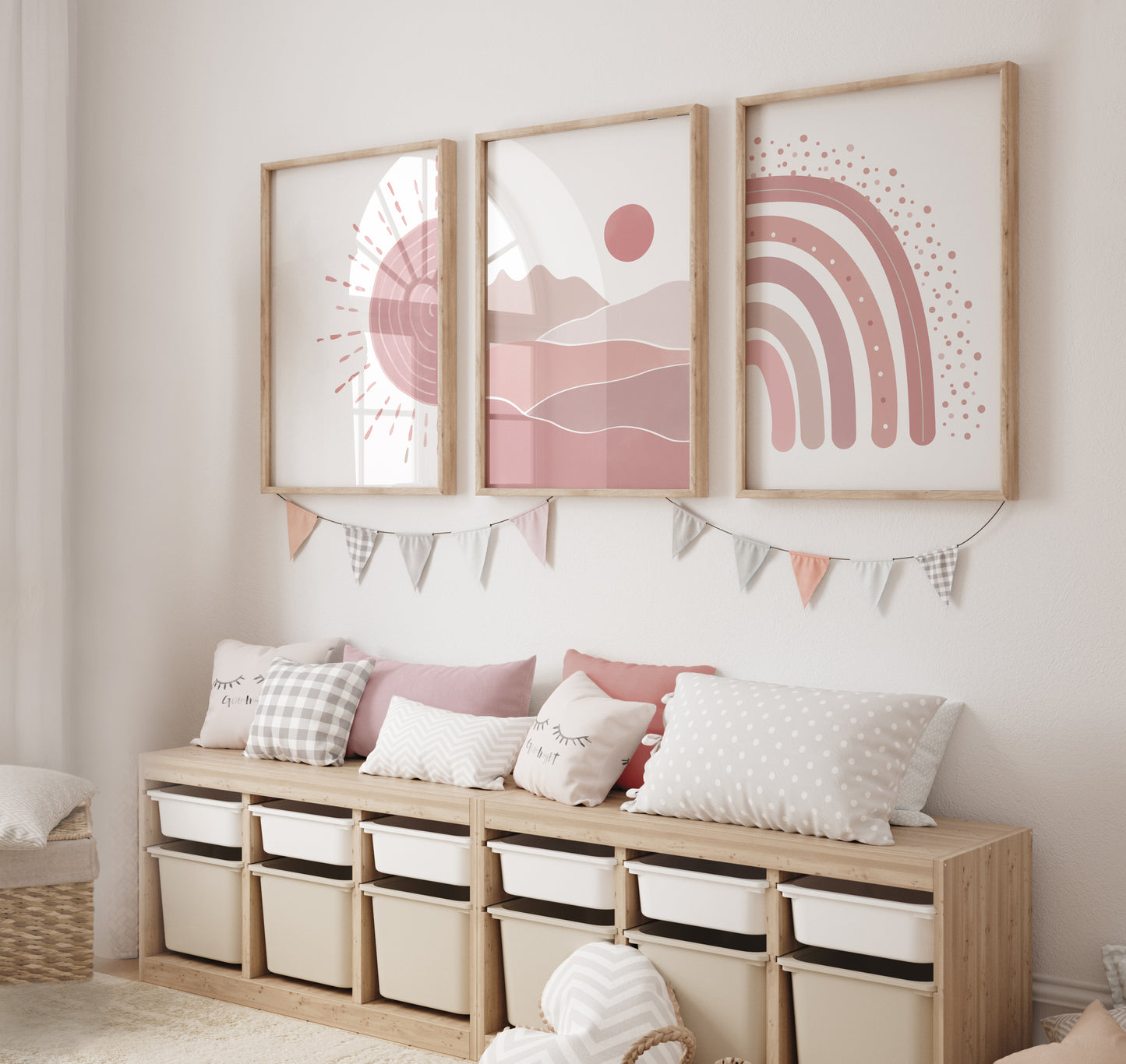 Set of 3 Pink Boho Nursery Wall Prints