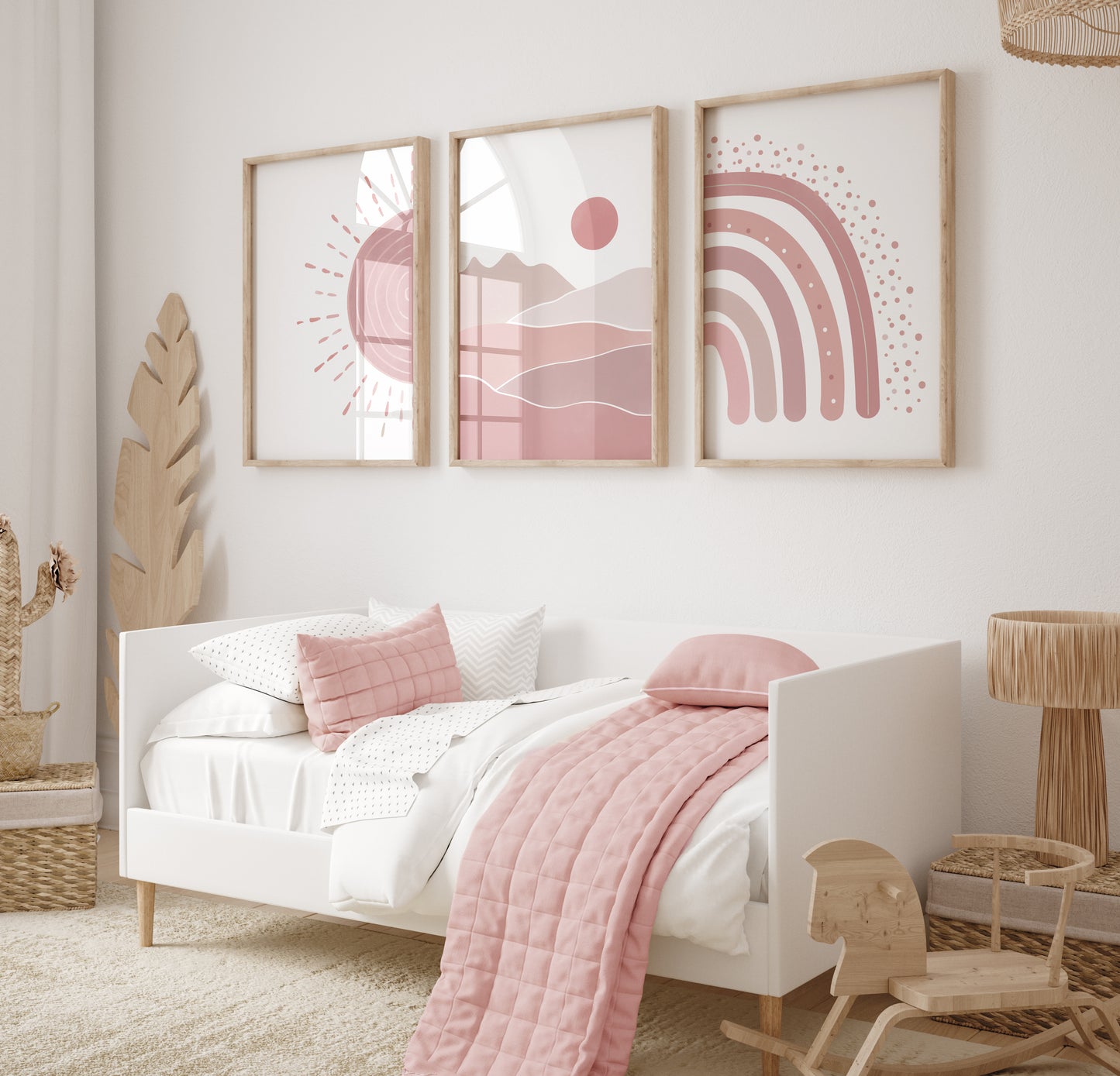 Set of 3 Pink Boho Nursery Wall Prints