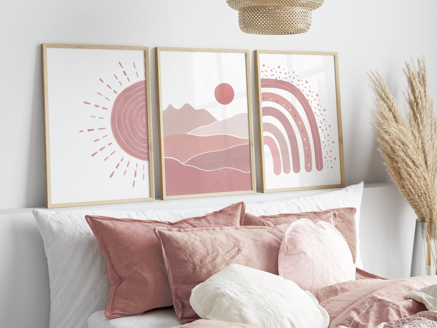 Set of 3 Pink Boho Nursery Wall Prints