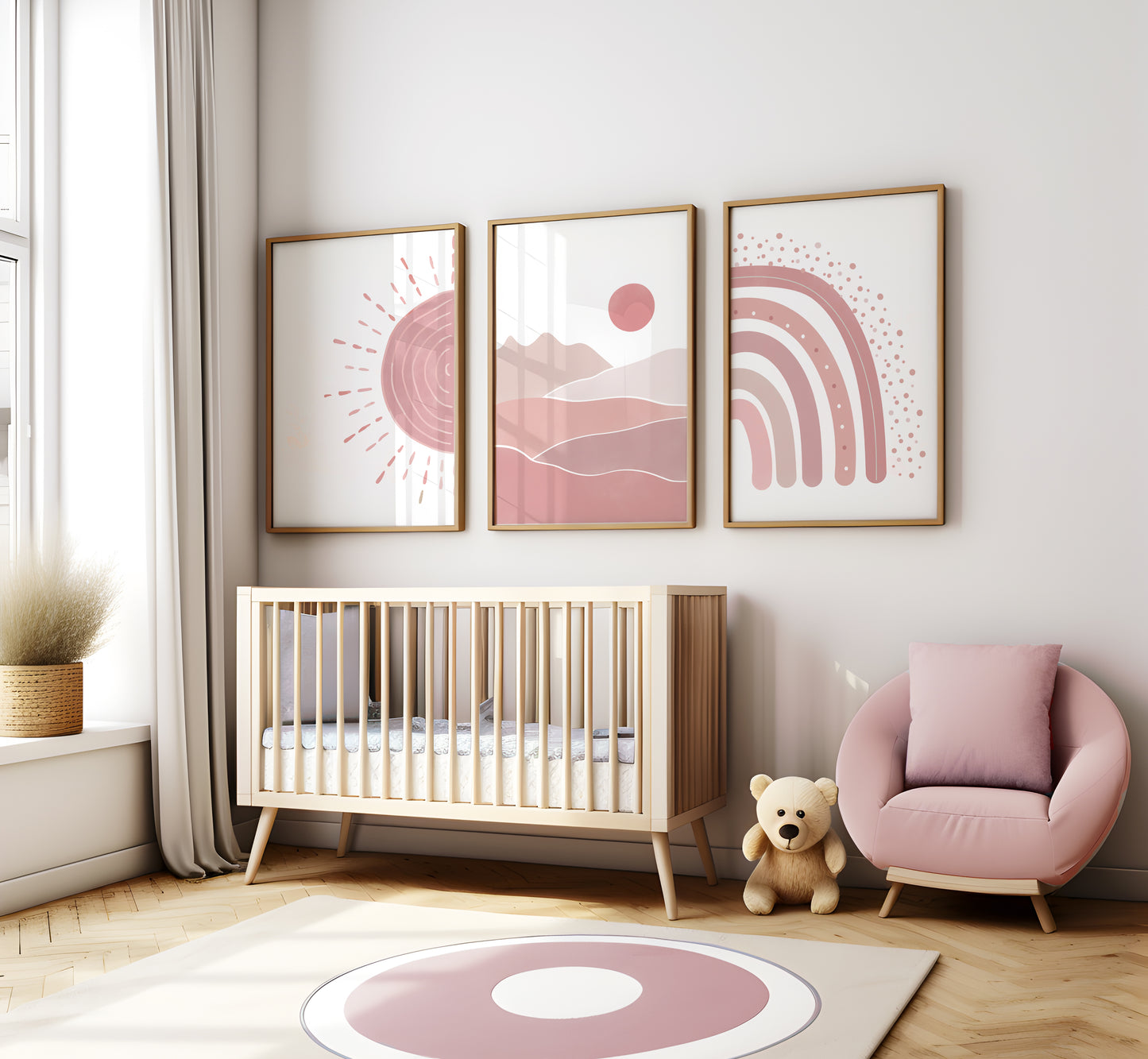 Set of 3 Pink Boho Nursery Wall Prints
