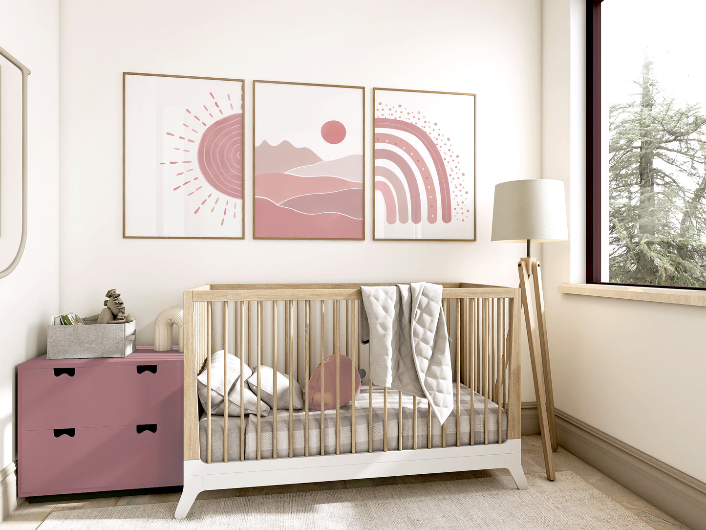 Set of 3 Pink Boho Nursery Wall Prints