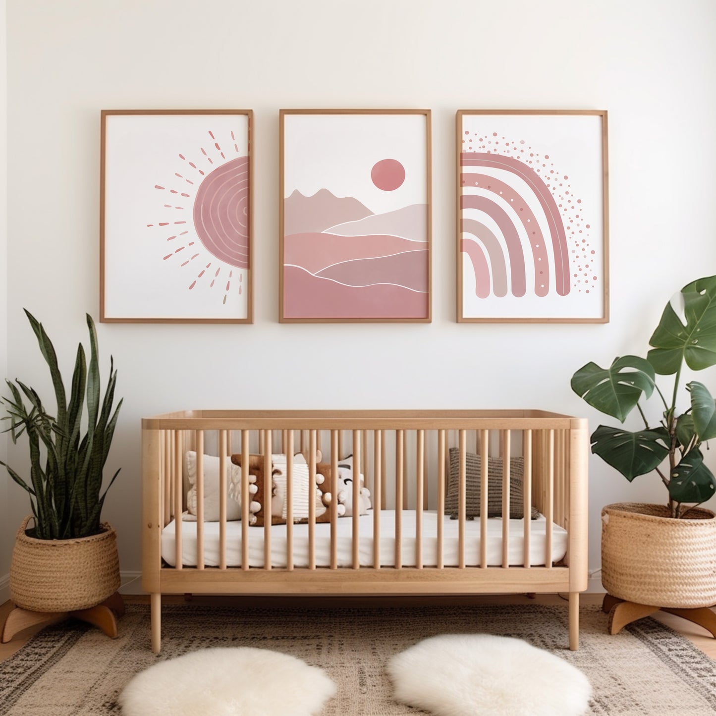 Set of 3 Pink Boho Nursery Wall Prints