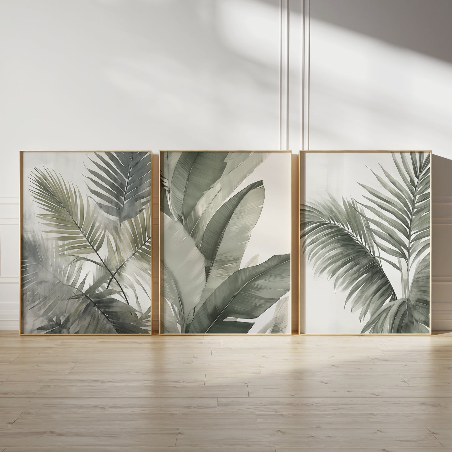 Set of 3 Green Tropical Leaf Wall Art Prints