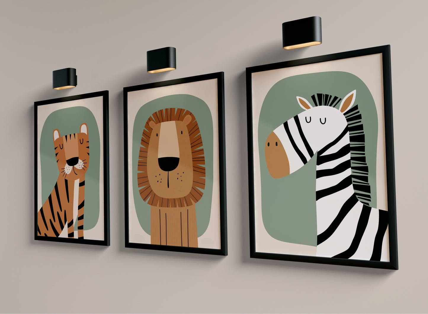 Set of 3 sage green jungle safari Nursery Wall Prints