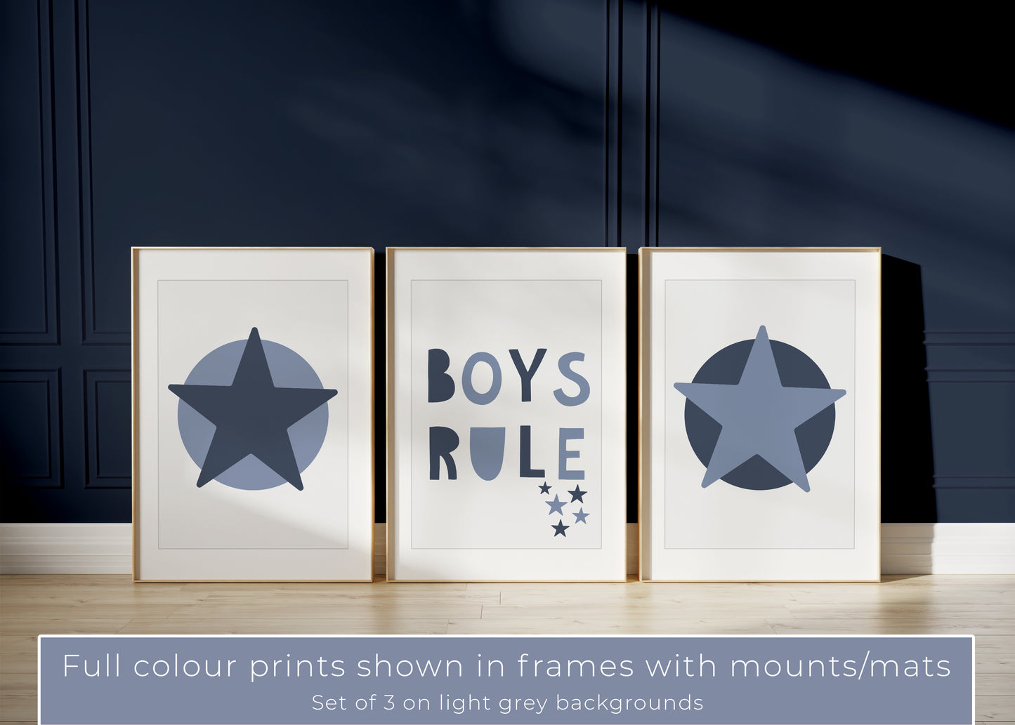 Set of 3 Navy Star Boys Bedroom Prints