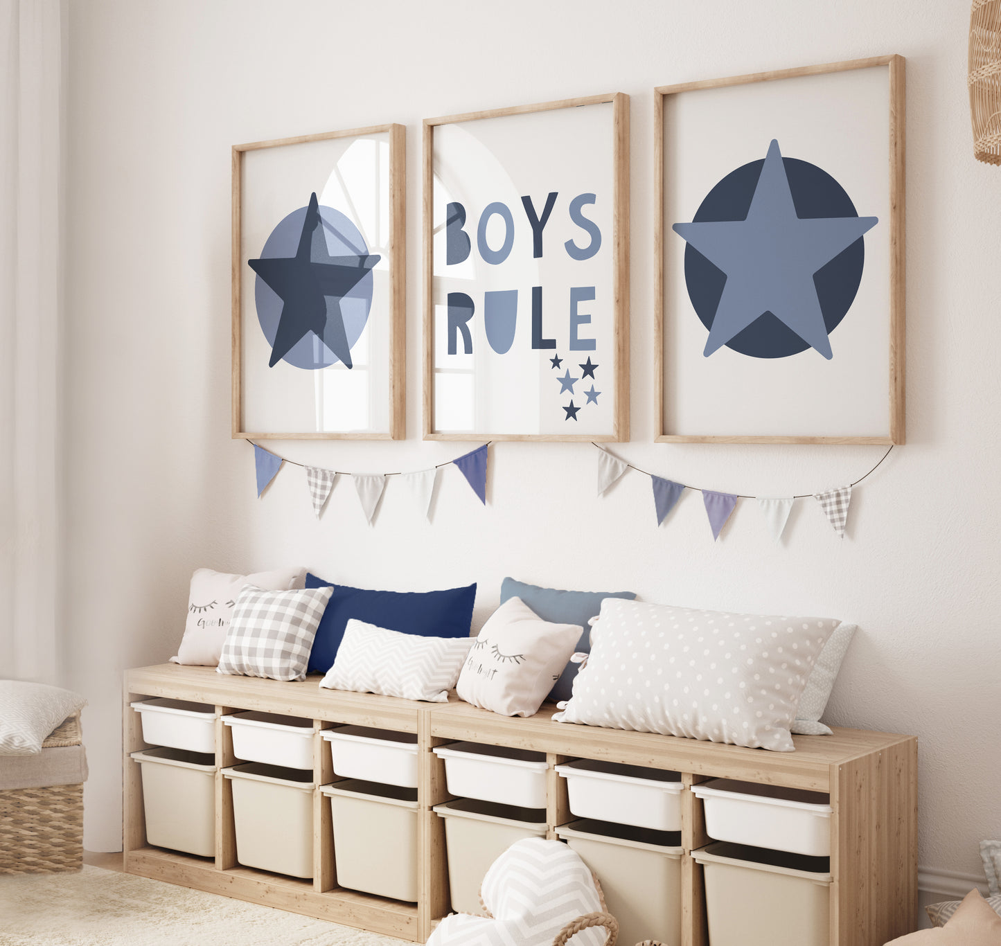 Set of 3 Navy Star Boys Bedroom Prints