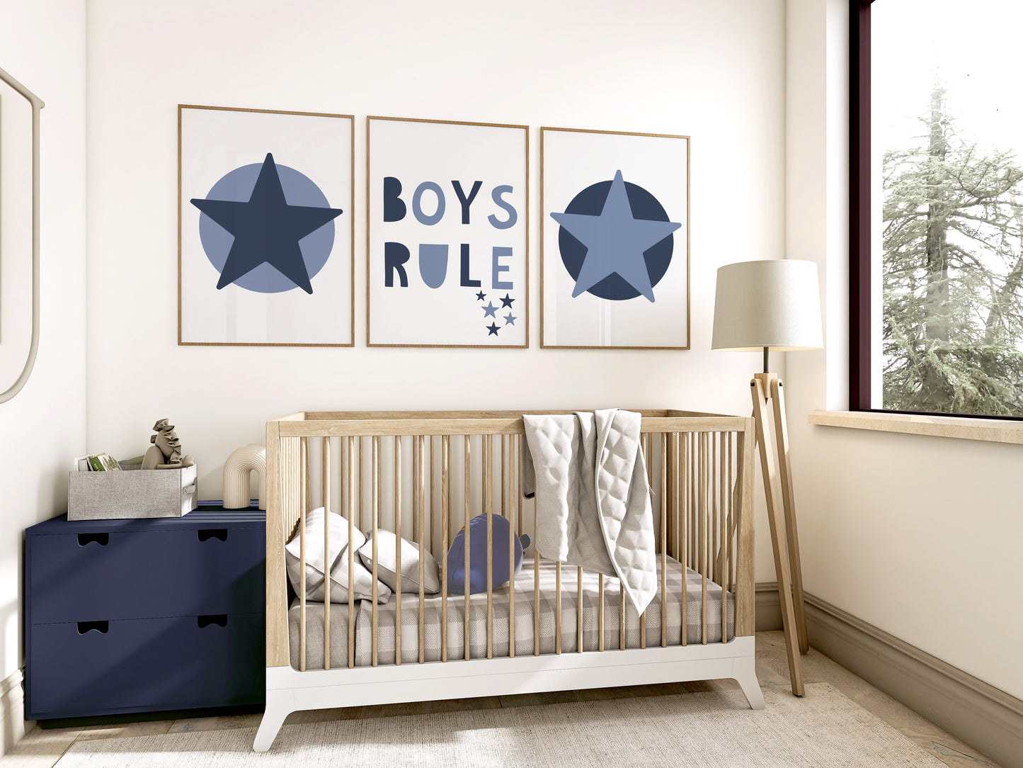 Set of 3 Navy Star Boys Bedroom Prints