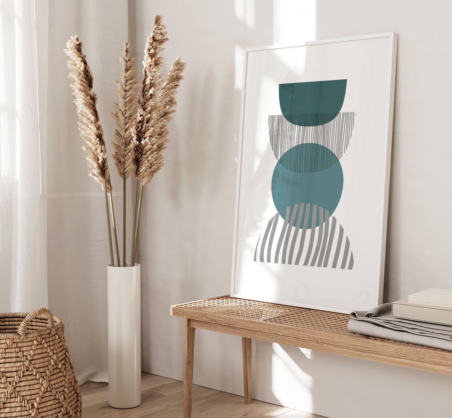 Set of 3 Teal & Grey Boho Wall Art Prints
