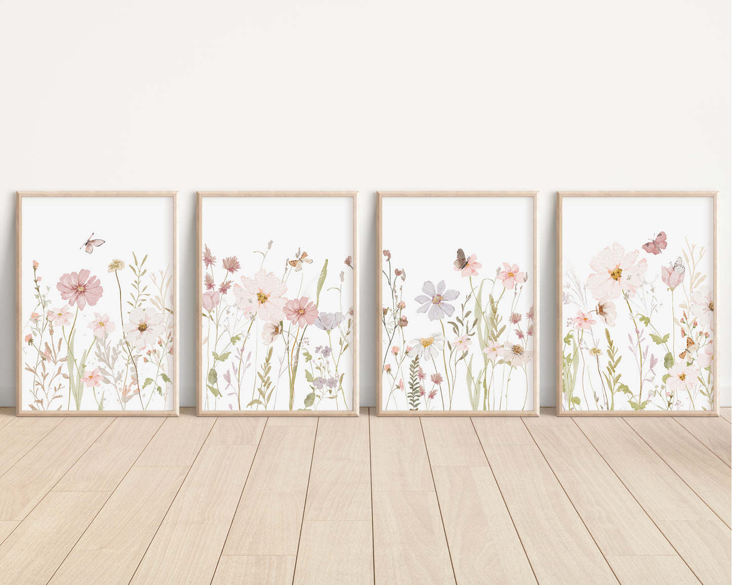 Set of 4 Girls Butterfly & Wildflower Nursery Prints