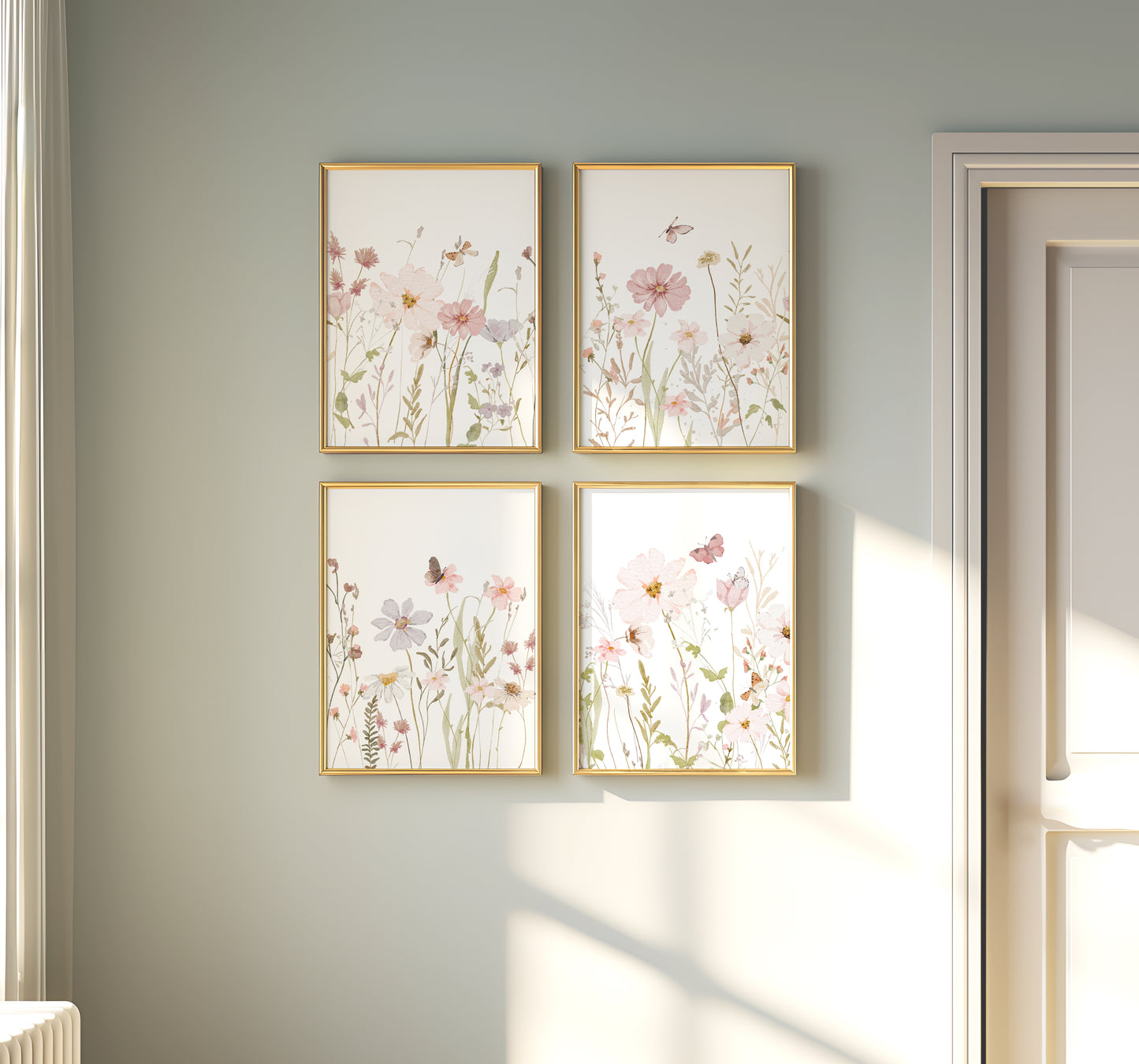 Set of 4 Girls Butterfly & Wildflower Nursery Prints