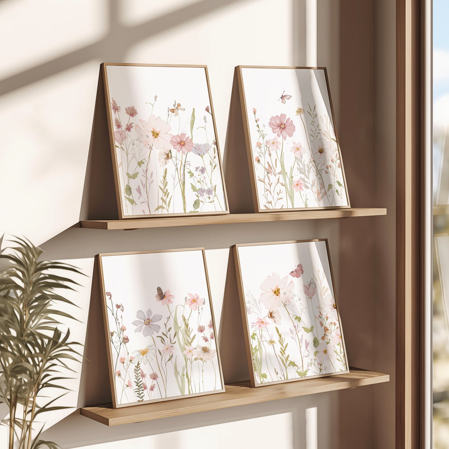 Set of 4 Girls Butterfly & Wildflower Nursery Prints