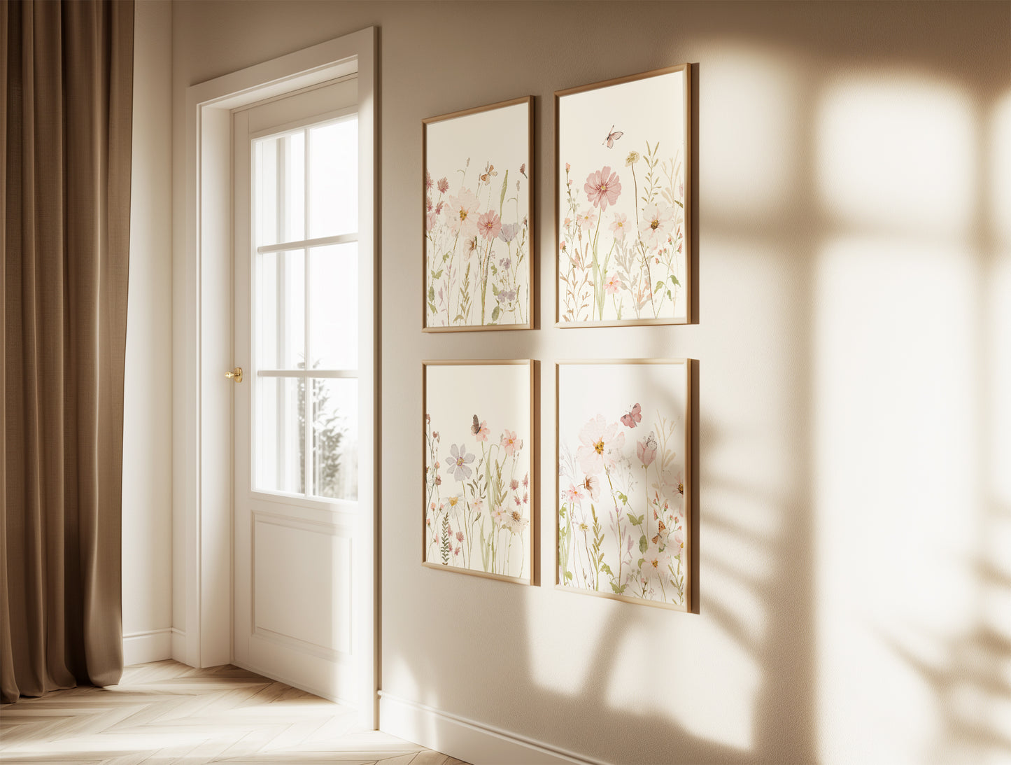Set of 4 Girls Butterfly & Wildflower Nursery Prints