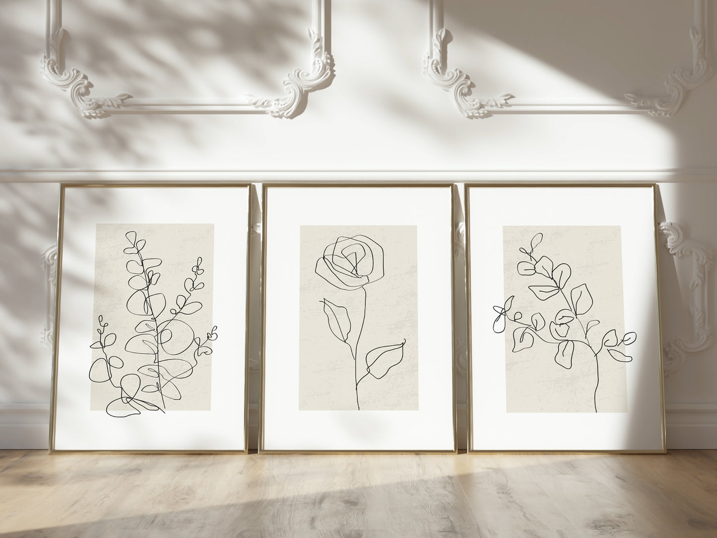 Set of 3 Neutral Plant Line Art Plant Wall Prints