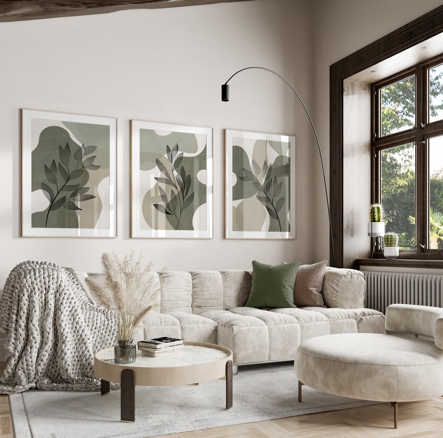 Set of 3 Green Botanical Abstract Wall Prints