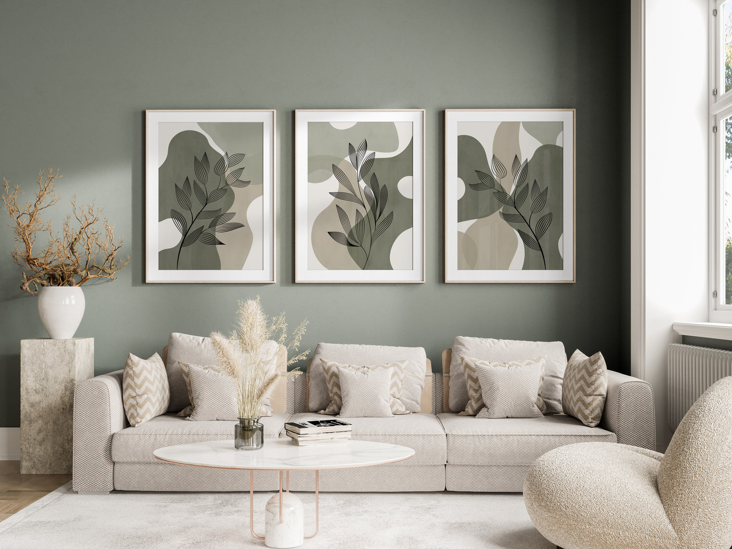 Set of 3 Green Botanical Abstract Wall Prints