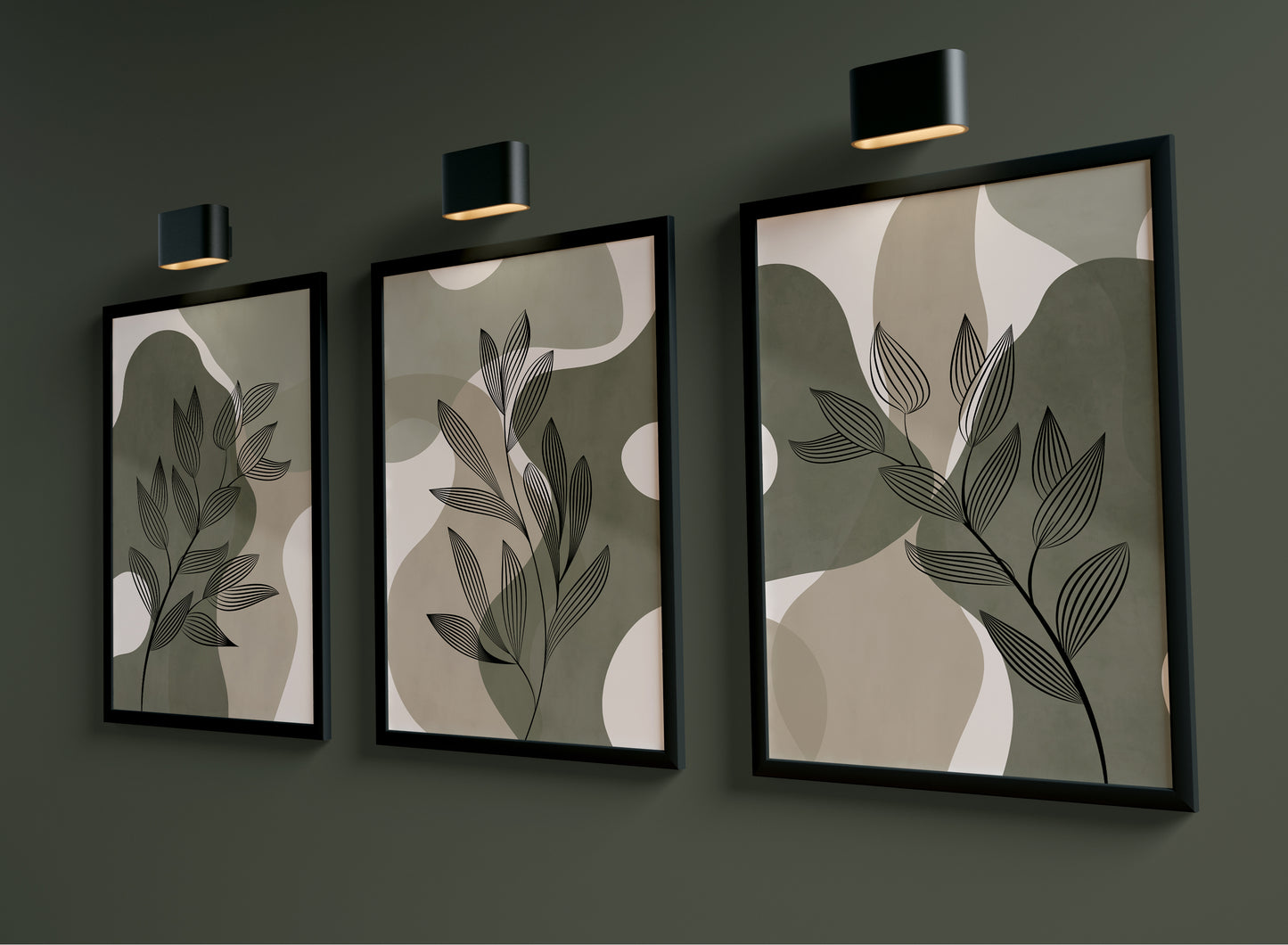 Set of 3 Green Botanical Abstract Wall Prints