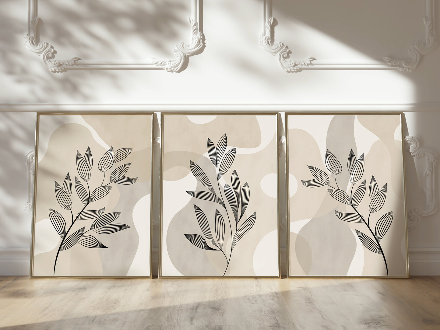 Set of 3 Beige Abstract Wall Art Prints
