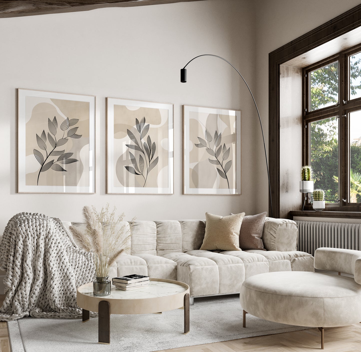 Set of 3 Beige Abstract Wall Art Prints