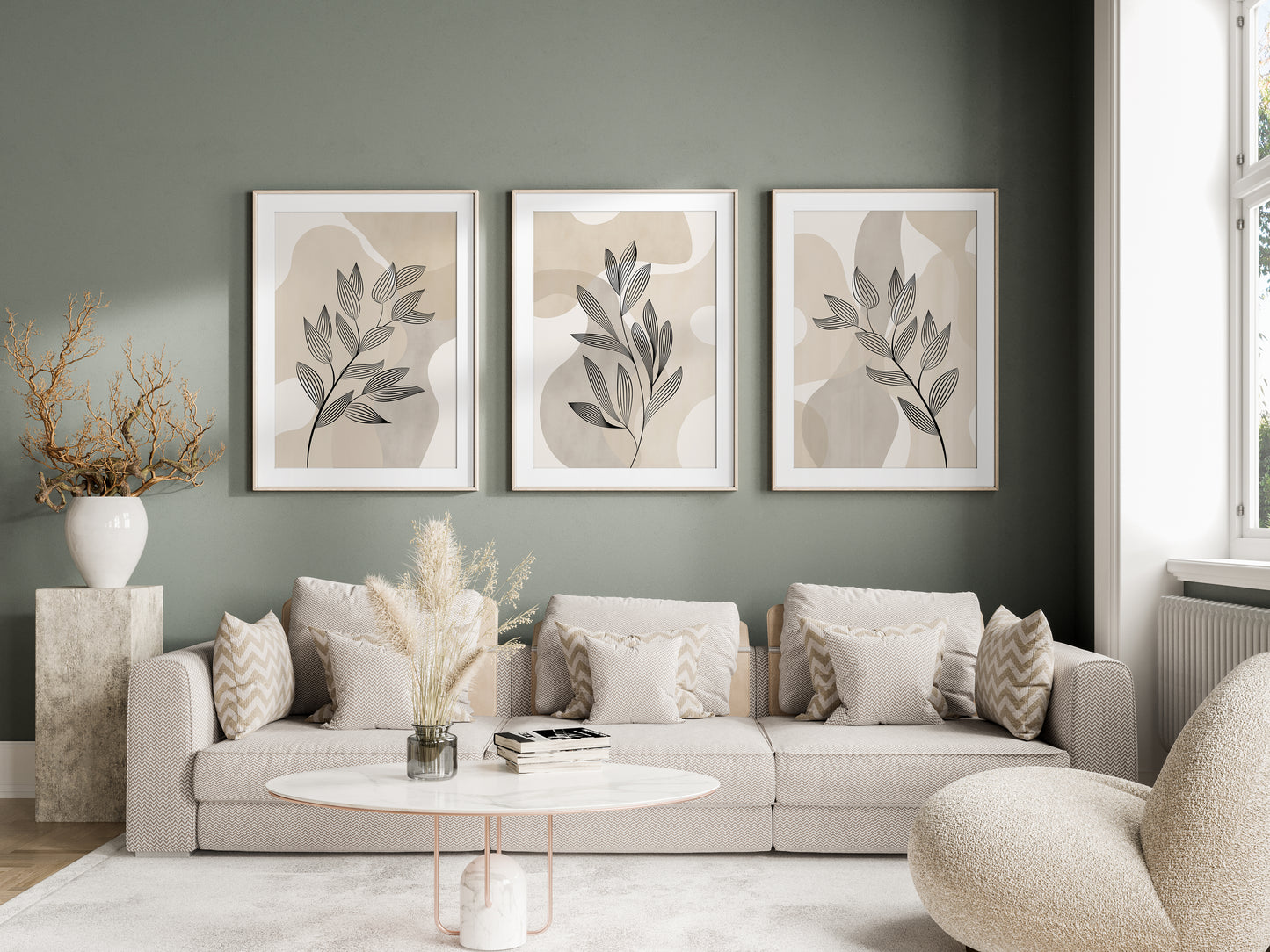 Set of 3 Beige Abstract Wall Art Prints