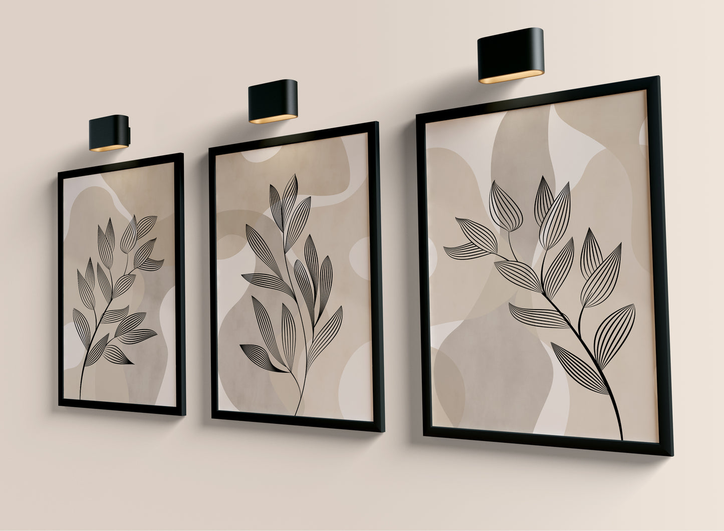 Set of 3 Beige Abstract Wall Art Prints