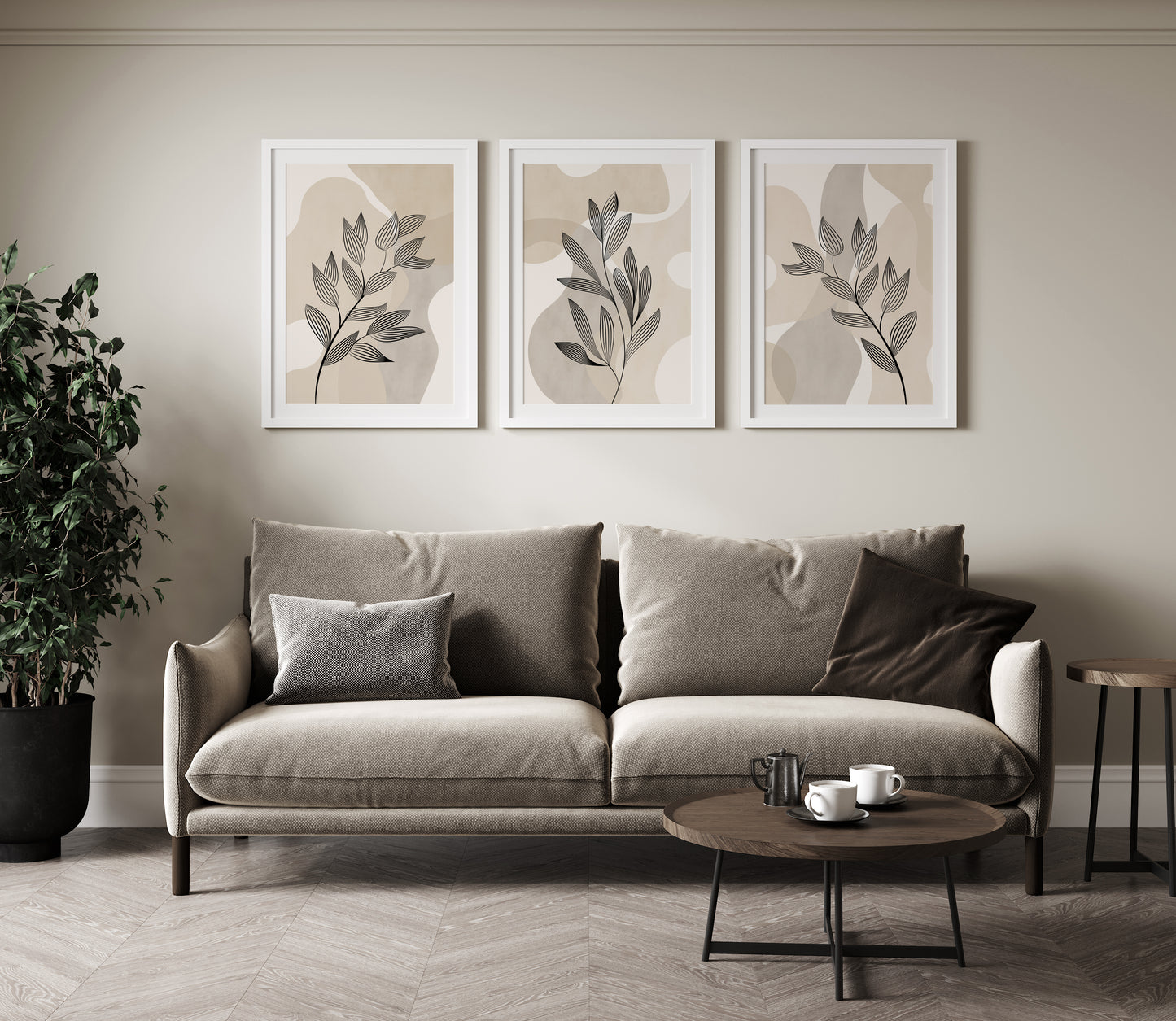 Set of 3 Beige Abstract Wall Art Prints