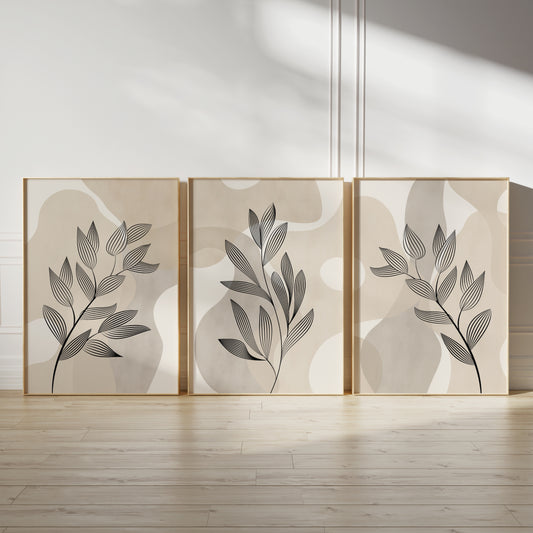 Set of 3 Beige Abstract Wall Art Prints