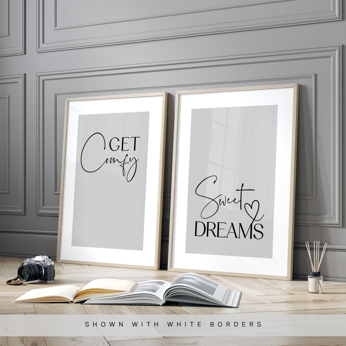 Set of 2 Bedroom Prints, Grey