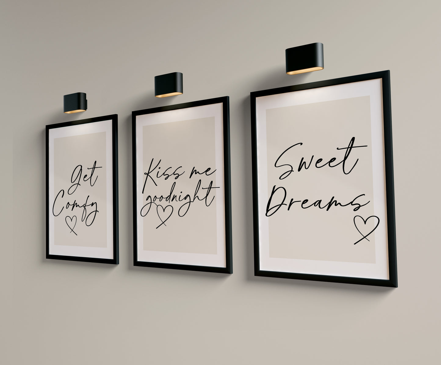 Set of 3 Beige Quote Bedroom Wall Prints