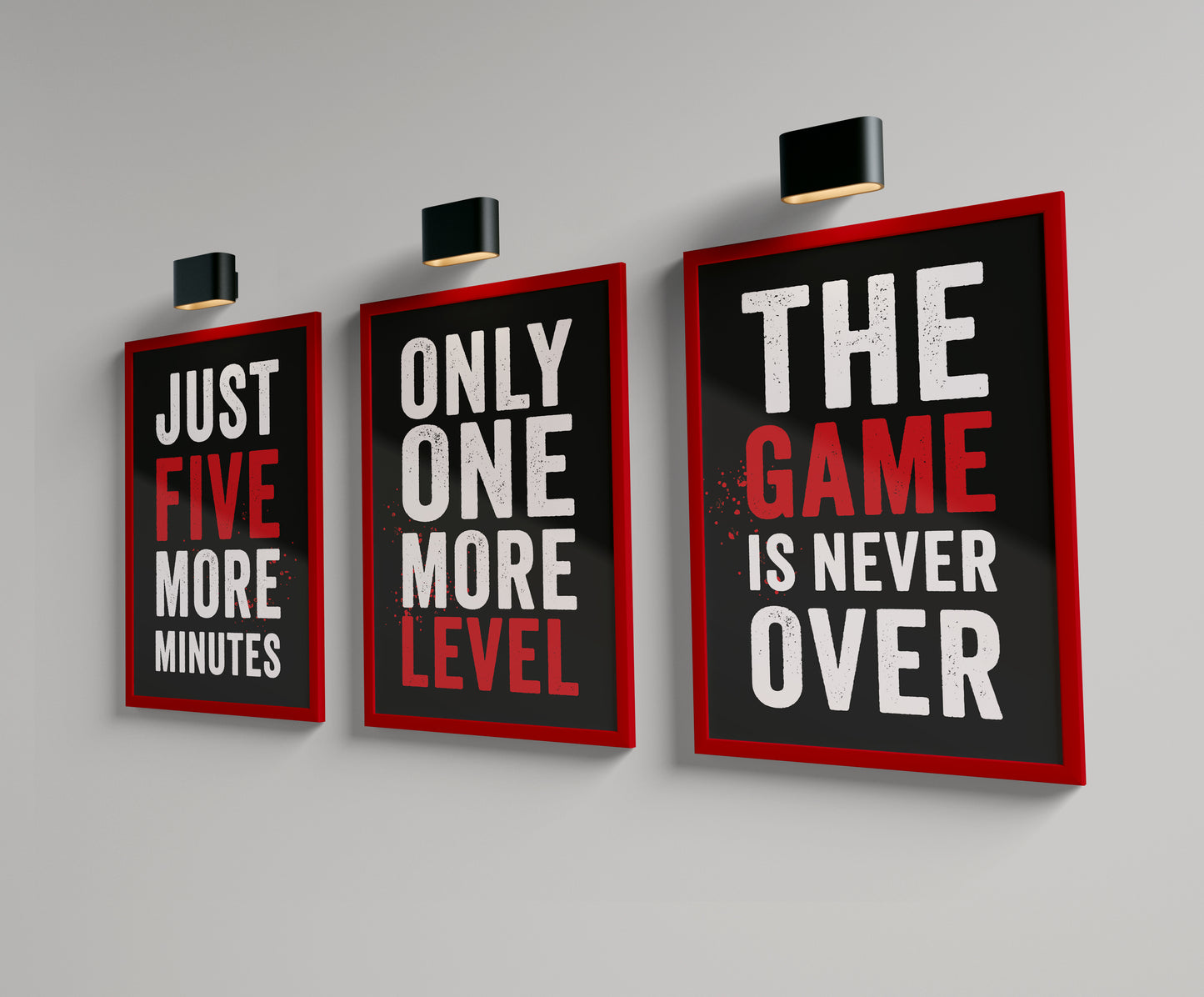 Set of 3 Red & Grey Boys Gaming Prints